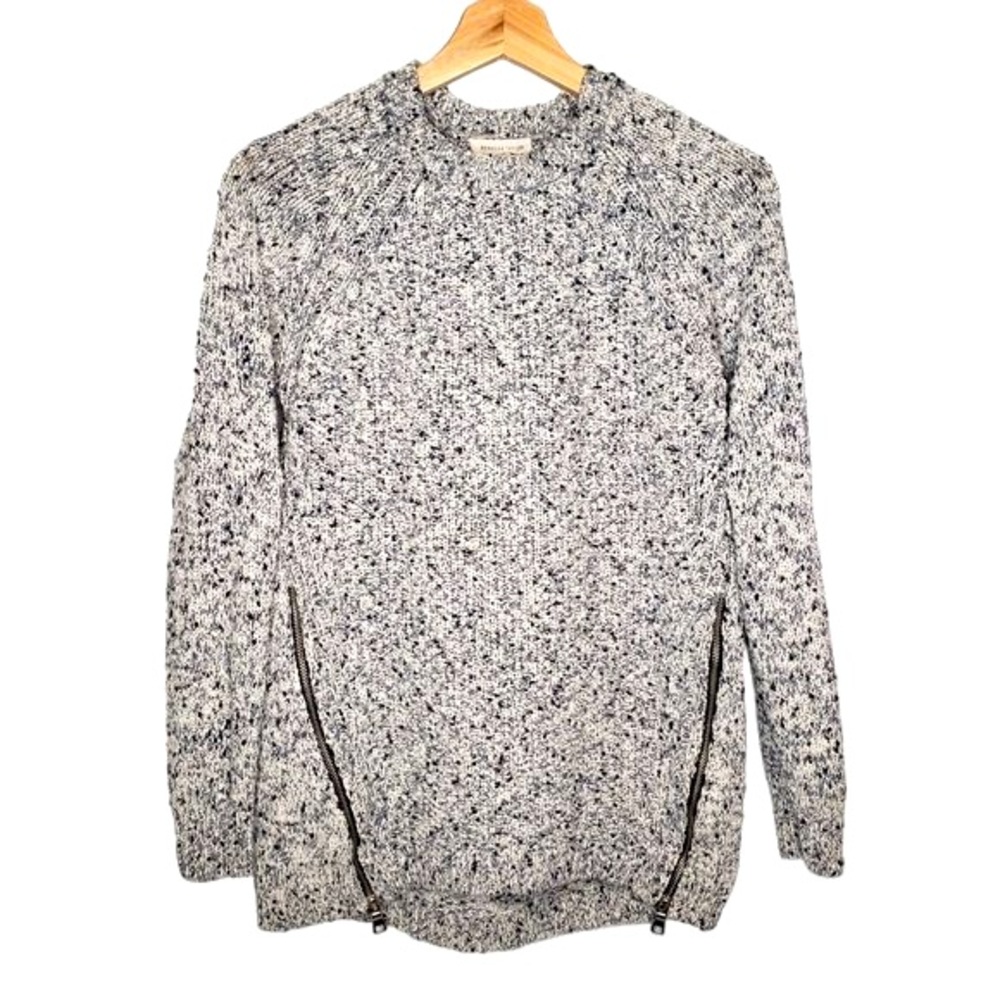 Rebecca Taylor Chunky Kit Sweater Women’s Zipper Grey Blue Speck Cabin Cottage M